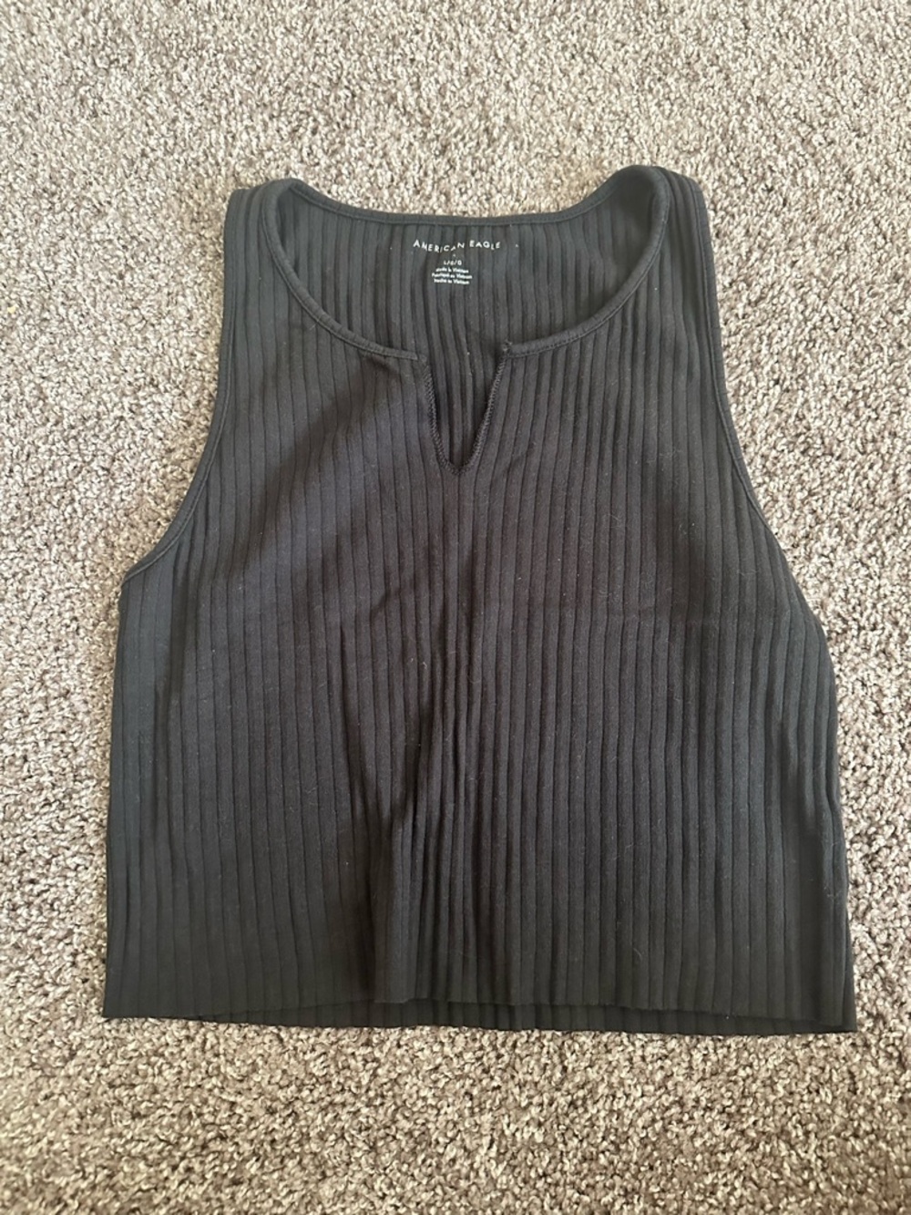 American Eagle Outfitters Black Ribbed Split-Neck Tank